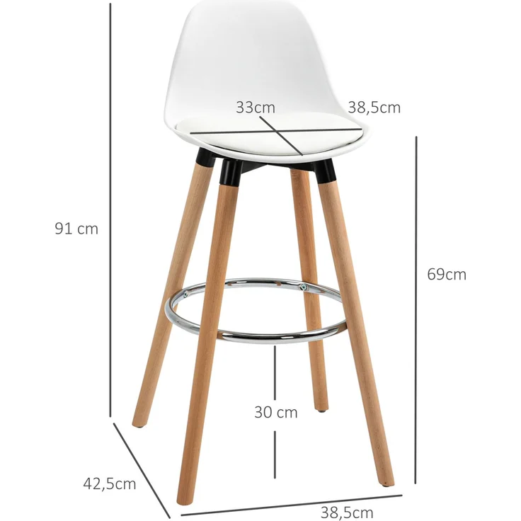 Barhocker 2er-Set 38,5x42,5x91 cm in Weiß mit Rückenlehne und Fußstütze – Bild 7