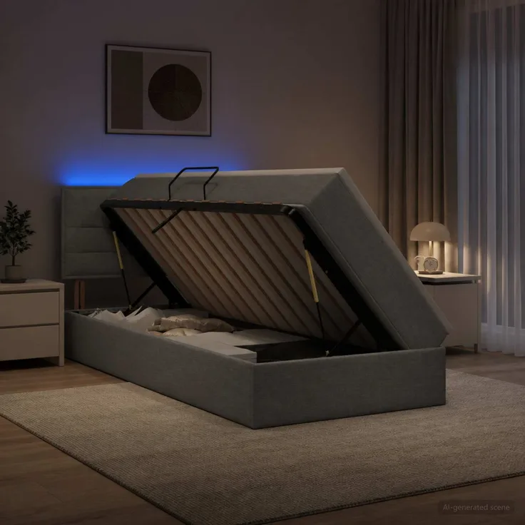 vidaXL LED-Speicherbett mit Matratze Hellgrau 100 x 200 cm Stoff 3458979