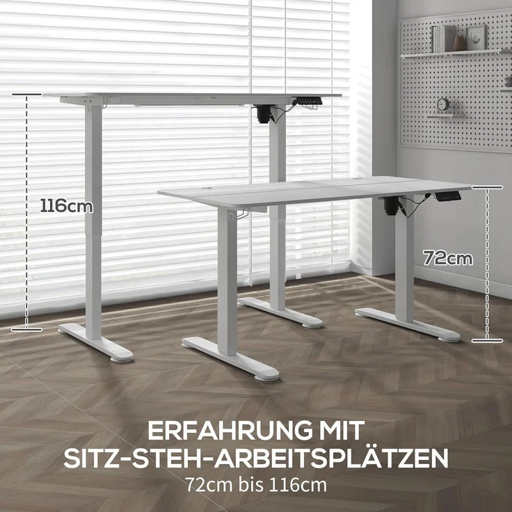 Vinsetto Schreibtisch Höhenverstellbares Stehpult mit 2 Haken, elektrisch (Laptoptisch, 1-St, Computertisch), für Wohnzimmer, Arbeitszimmer, Weiß – Bild 4