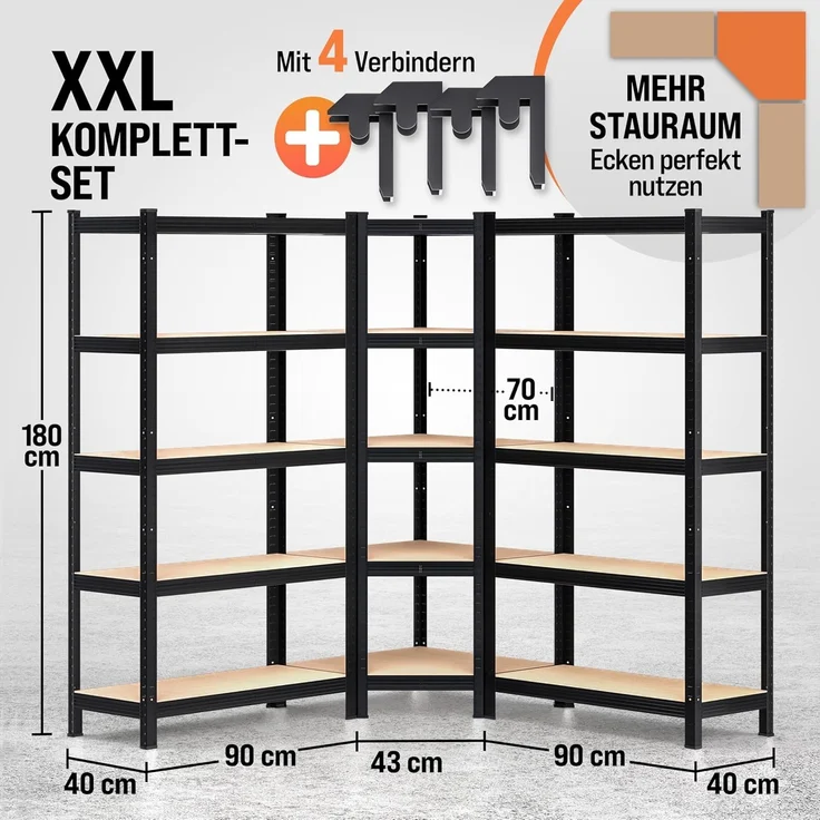 Monzana® 3er Set Schwerlastregal Eckregal 2625 kg 15 MDF-Platten Regal Lagerregal Kellerregal Steckregal Werkstattregal Regalsystem Schwarz – Bild 3