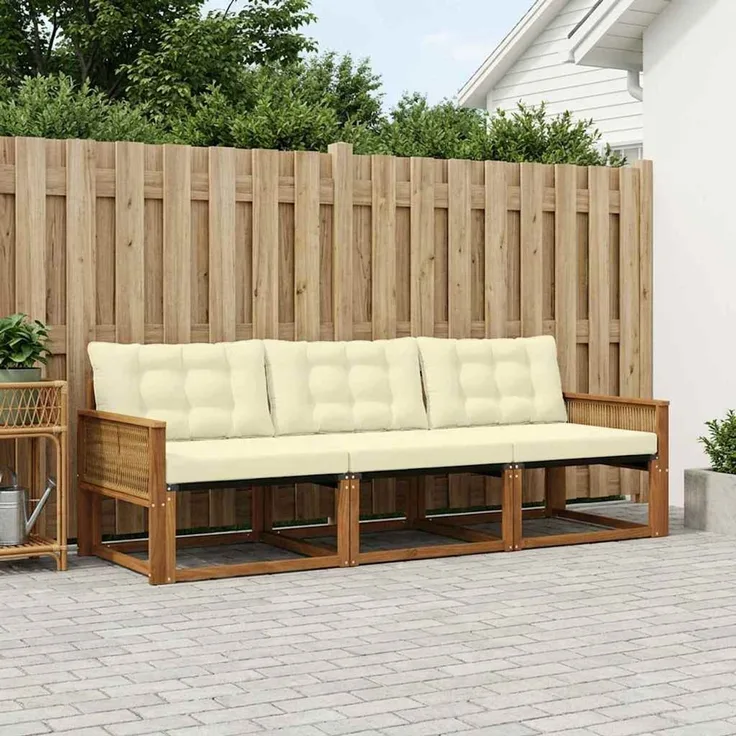 vidaXL Outdoor-Sofagarnitur 3 stk. 3-Sitzer Natur und Creme 3381218