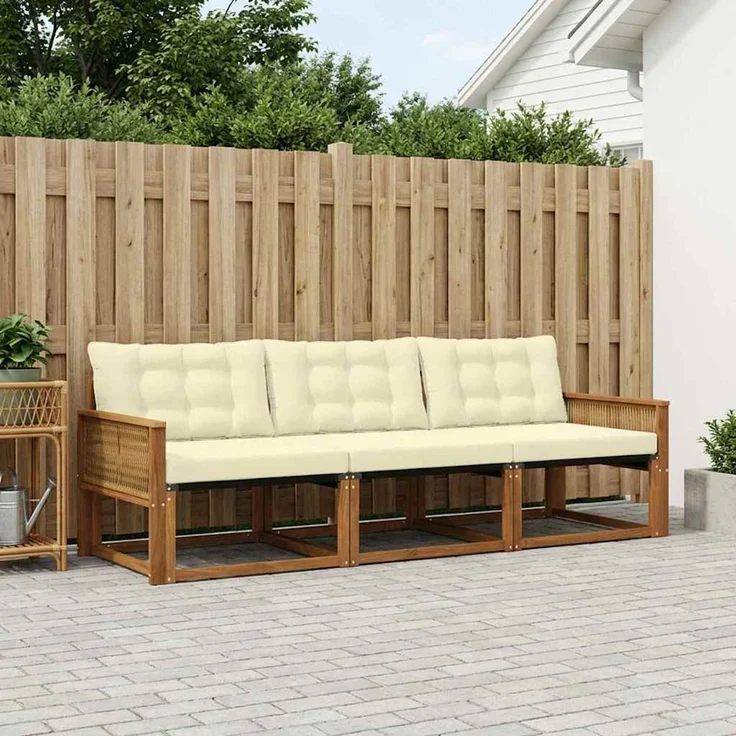vidaXL Outdoor-Sofagarnitur 3 stk. 3-Sitzer Natur und Creme 3381218 – Bild 1