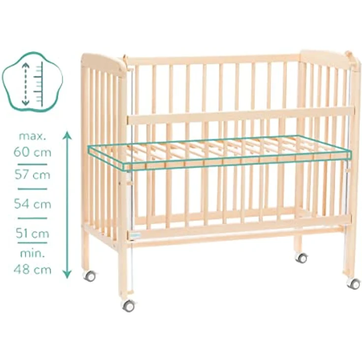 Fillikid 2in1 Beistellbett Nino, Höhenverstellbar von 48 bis 60 cm, aus Buchen-Massivholz, Natur – Bild 9