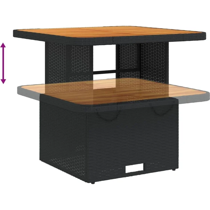 Gartentisch, Beistelltisch, Balkontisch Schwarz 80x80x71 cm Poly Rattan und Akazienholz – Bild 4