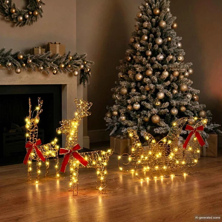 vidaXL 3D-Weihnachtsrentier mit Schlitten LOVIISA 3 stk. Warmes Weiß 42018971 – Bild 3