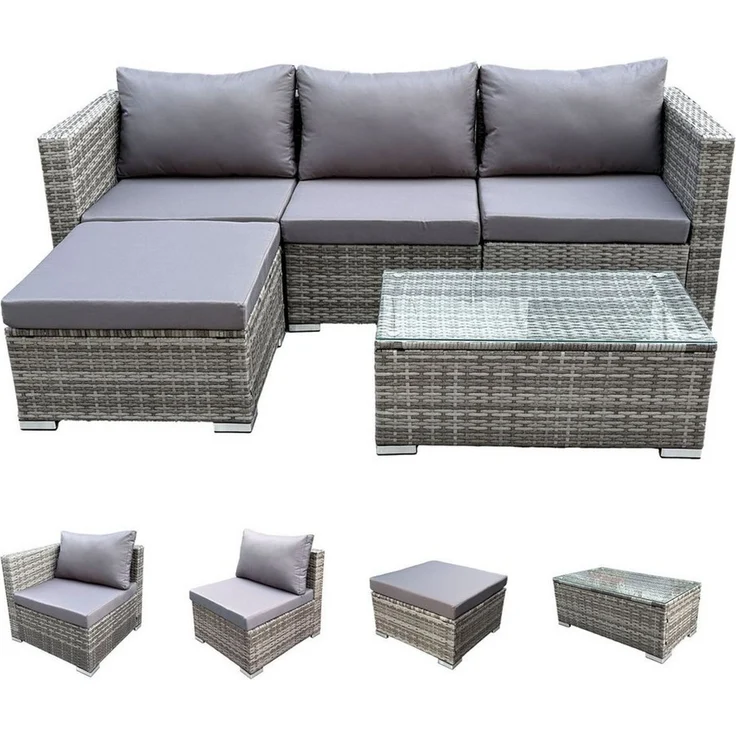 SVITA Loungeset QUEENS, (Set, 6-tlg, Garten-Lounge), modular stellbar, breite Armlehnen, Set mit Abdeckhaube, Grau – Bild 4