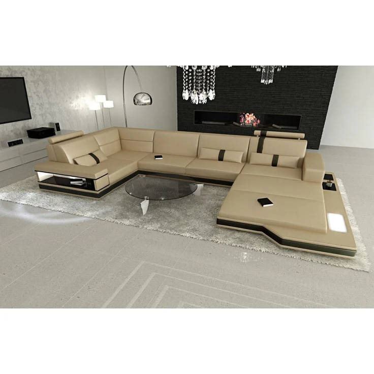 Ledersofa Wohnlandschaft Messana - Kunstleder - sandbeige-schwarz - Rechts – Bild 2