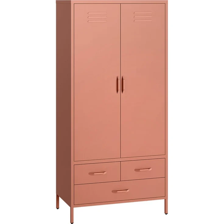 skølm 'Atria' Kleiderschrank mit 3 Schubladen, Metall, 170x45x80 cm, terrakotta, Garderobe mit 4 Fächern und 2 Kleiderstangen – Bild 2