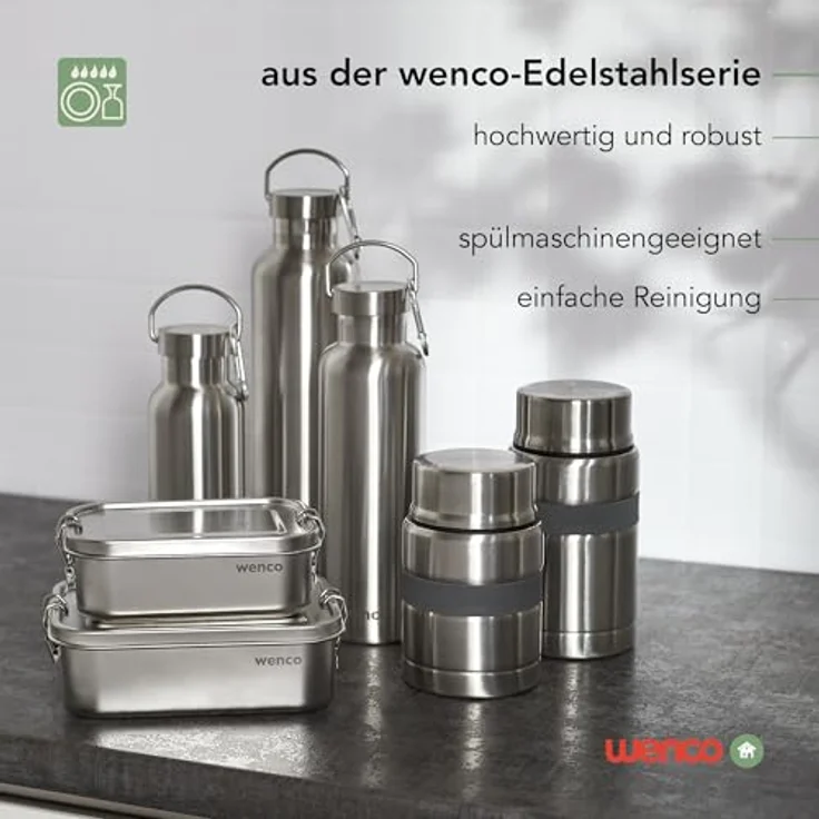 wenco Lunchbox aus Edelstahl, Mit 2 Fächern, Brotdose groß mit 1,5 liter Fassungsvermögen, Wasserdicht, Spülmaschinengeeignet, inkl. Ersatz-Silikonring, 21,5 x 16,5 x 7,0 cm, Silber. – Bild 6