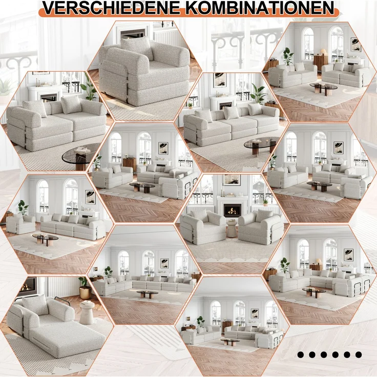 Schlafsofa aus Chenille, 2-in-1 mit Armlehnen-Ablagefach, 274x91,4x69,8 cm, Khaki – Bild 6