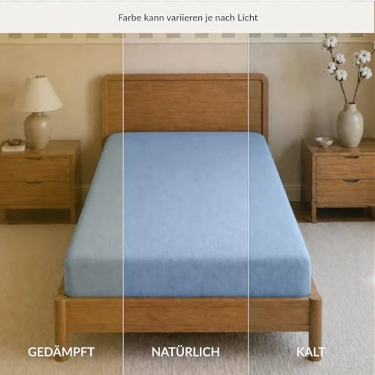 Twinzen Spannbettlaken Baumwoll-Jersey 90x200 Hellblau Steghöhe 30 cm – Bild 6