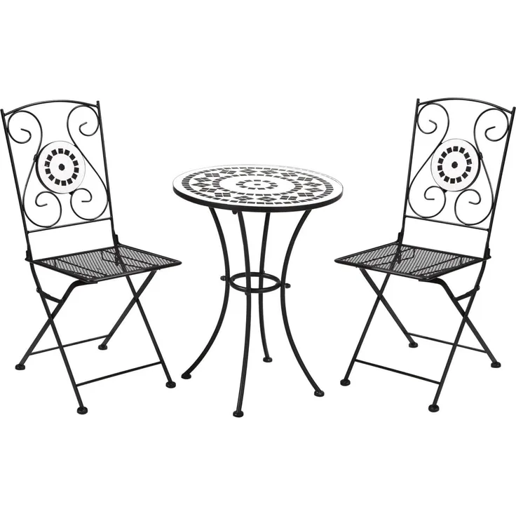 SVITA Bistro-Set Mosaik Balkon-Set 2 Personen Metall Sitzgruppe Klappbar Schwarz