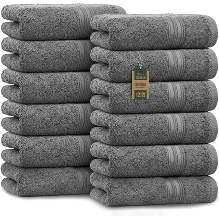 NatureMark 12er Pack Gästetücher Premium Qualität 30x50 cm GÄSTEHANDTUCH Frottiertuch-Set 100% Baumwolle Farbe: Anthrazit / Grau – Bild 2
