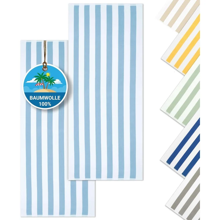 ZOLLNER 2er Set Strandtücher, strapazierfähige und saugstarke Badetücher in 70x180 cm, 100% Baumwolle, hellblau – Bild 1
