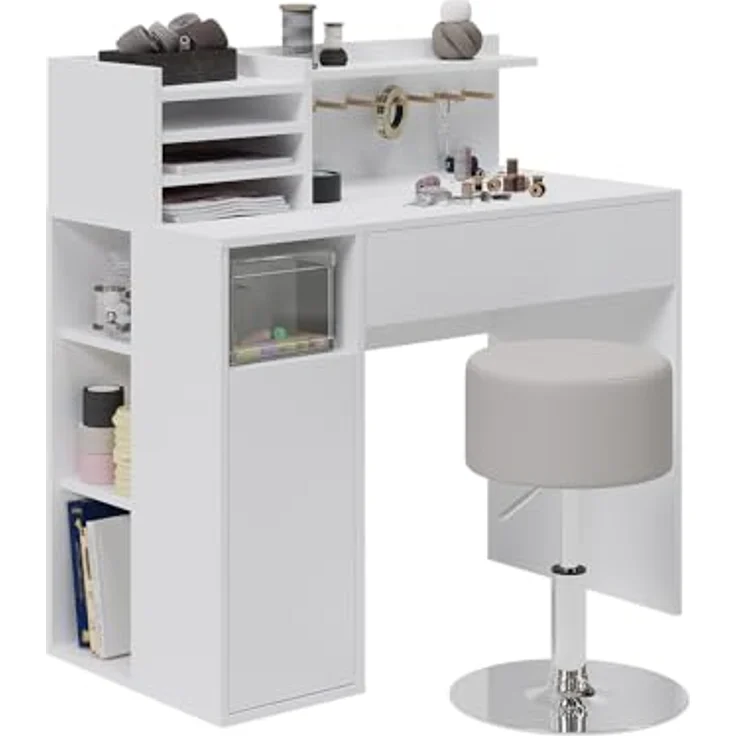 Schreibtisch Weiß 2 Teile, mit Hocker Vicco – Bild 8