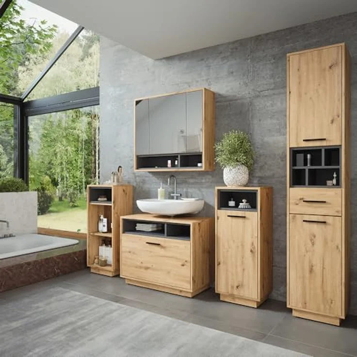 Vichy Wäscheschrank Beatrice, Artisan Eiche/Anthrazit, 38 x 93 cm mit herausnehmbarer Innentasche – Bild 6