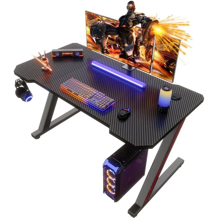 HOMALL Gamingtisch Gaming Tisch Computertisch Schreibtisch 120x60 cm, Z-Frame (Gamer Tisch,Schreibtisch,Ergonomischer PC-Schreibtisch mit Kopfhörerhaken,PC Tisch,1-St)
