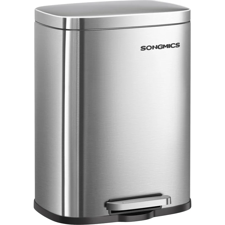 SONGMICS Mülleimer, Tretmülleimer aus Edelstahl, Abfalleimer mit Deckel und Inneneimer, 12 L, 38,4 x 28,6 x 25,2 cm, Kleiner Kosmetikeimer für Bad, Silbergrau, Plushic Kollektion LTB112EZ01