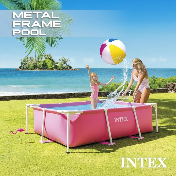 Intex 28266NP - Rechteckiger Aufstellpool mit Rahmen, 1662 L, Stahl und PVC, Rosa, 220 x 150 x 60 cm – Bild 3
