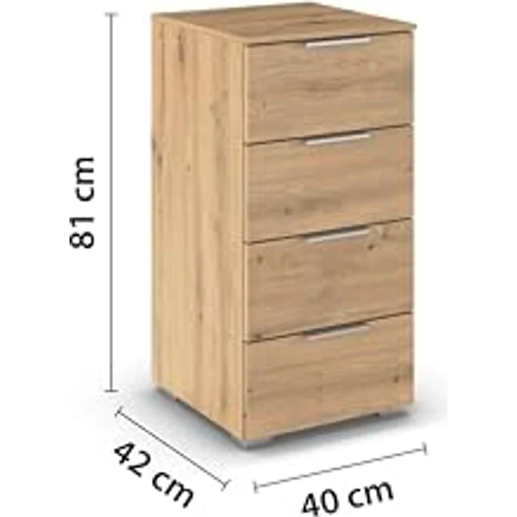 Rauch Möbel Alabama, Kommode für Schlafzimmer, Kinderzimmer, Garderobe, Flur, mit 4 Schubladen, Soft-Close-Funktion, Farbe Eiche Artisan, Holz, Griff Alufarben, Maße 40x81x42cm – Bild 3