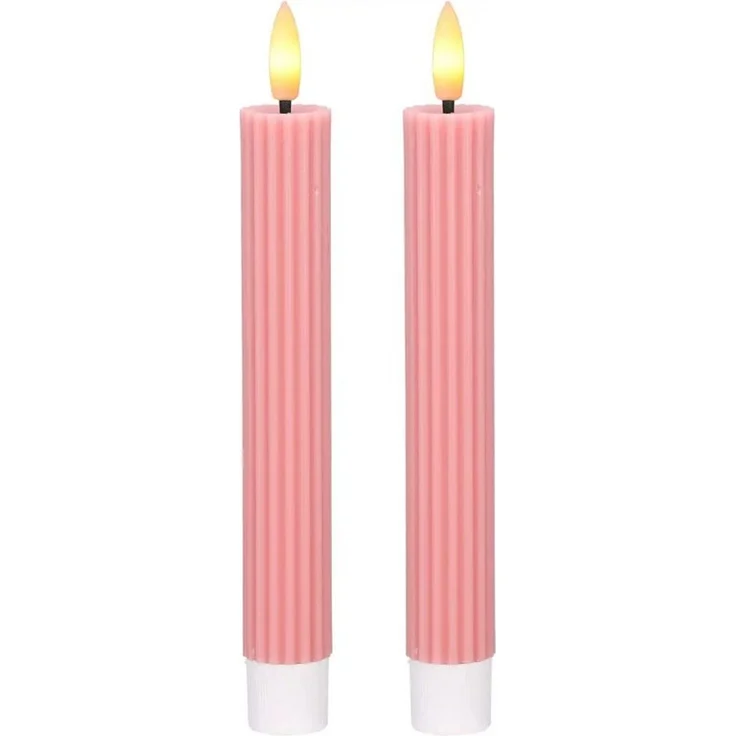 dasmöbelwerk LED-Kerze LED-Stabkerzen 2er Set Ø2,2x15,5 cm Dinnerkerze Riffel Timer Rosa, Leuchtmittel nicht enthalten – Bild 1