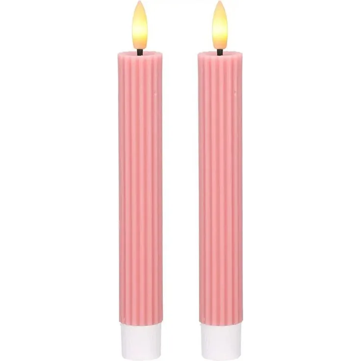 dasmöbelwerk LED-Kerze LED-Stabkerzen 2er Set Ø2,2x15,5 cm Dinnerkerze Riffel Timer Rosa, Leuchtmittel nicht enthalten