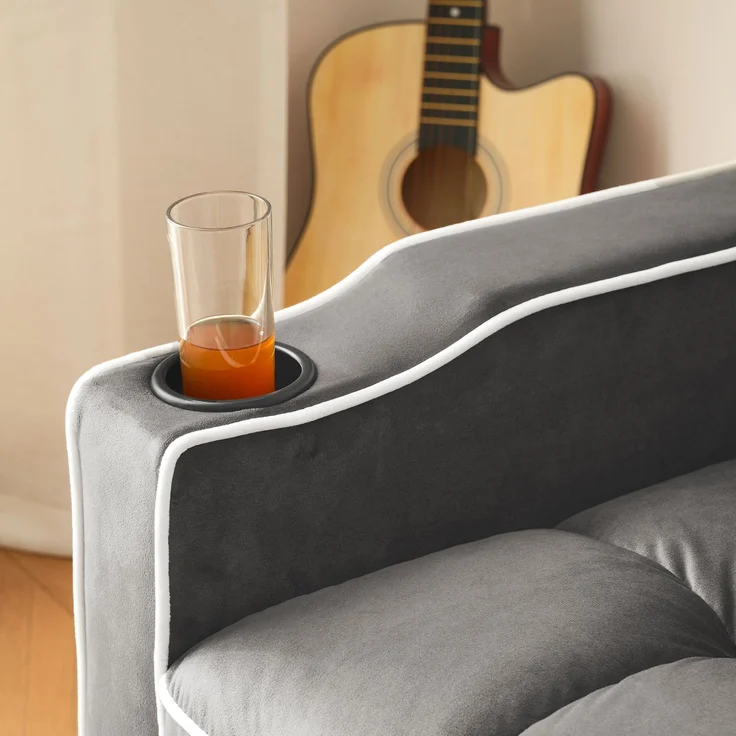Schlafsofa mit Getränkehalter und Handyhalterung,Verstellbarer Sessel, Sofa-Liegestuhl und Gästebett in einem, Samtbezug Dunkelgrau – Bild 9