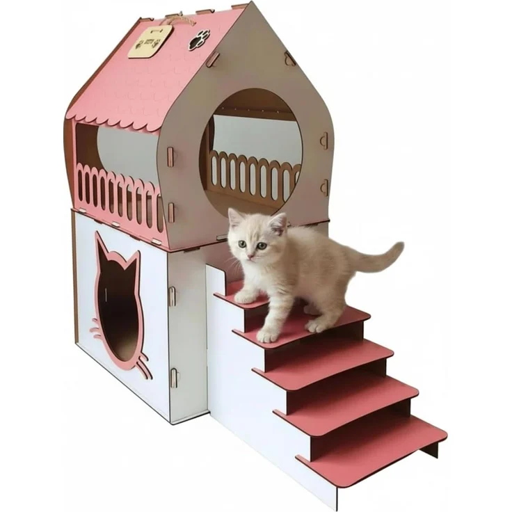 Jungengel Tierhaus XL Katzenhütte Katzenhaus Rosa Pink Holz Katzenhöhle Katzenbett, XL 65×70×30 cm, Einfache Montage mit Anleitung, Robust & Hingucker! – Bild 1