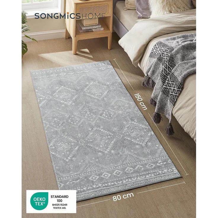 Songmics HOME Teppich, 80x150 cm, Wohnzimmerteppich, Rutschfester Teppich, Kurzflor, flauschig, Dekoration, für Wohnzimmer, Schlafzimmer, maschinenwaschbar, Boho-Stil, Taubengrau – Bild 2