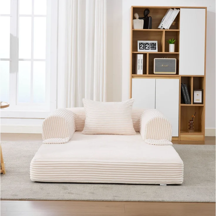 Schlafsofa, Cord, klappbar, 2-in-1-Funktion & platzsparend, 120x85x65 cm, Beige – Bild 2