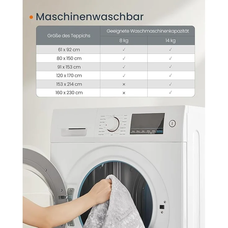 Songmics HOME Teppich, 120x170 cm, Wohnzimmerteppich, Rutschfester Teppich, Kurzflor, flauschig, Dekoration, für Wohnzimmer, Schlafzimmer, maschinenwaschbar, Boho-Stil, Taubengrau – Bild 5