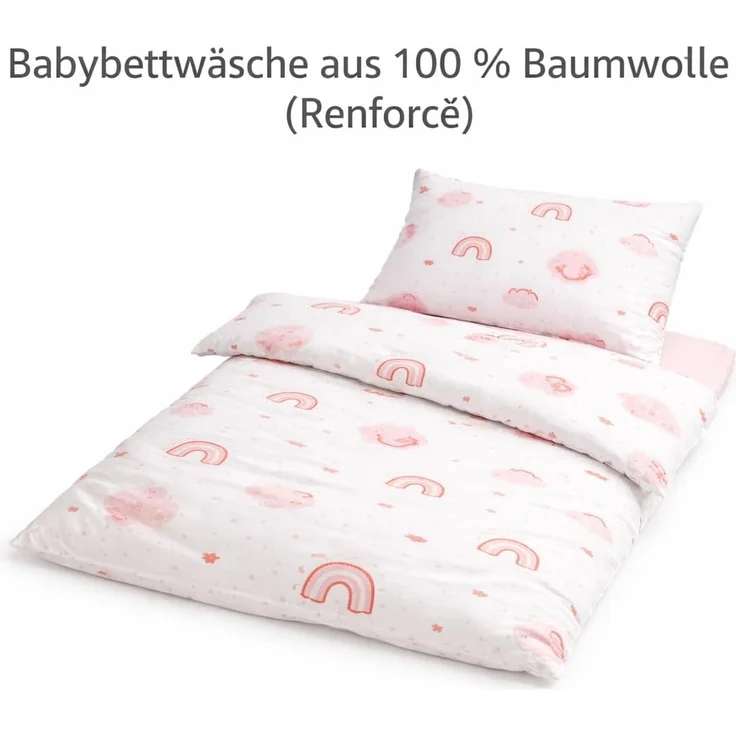 soma Babybettwäsche Renforcé Baby Wende Bettwäsche 100x135 Regenbogen Wolke pink rosa weiß, Renforcé, 2 teilig, Babybettwäsche Rainbow Baumwolle warme winter weihnachtsbettwäsche – Bild 9