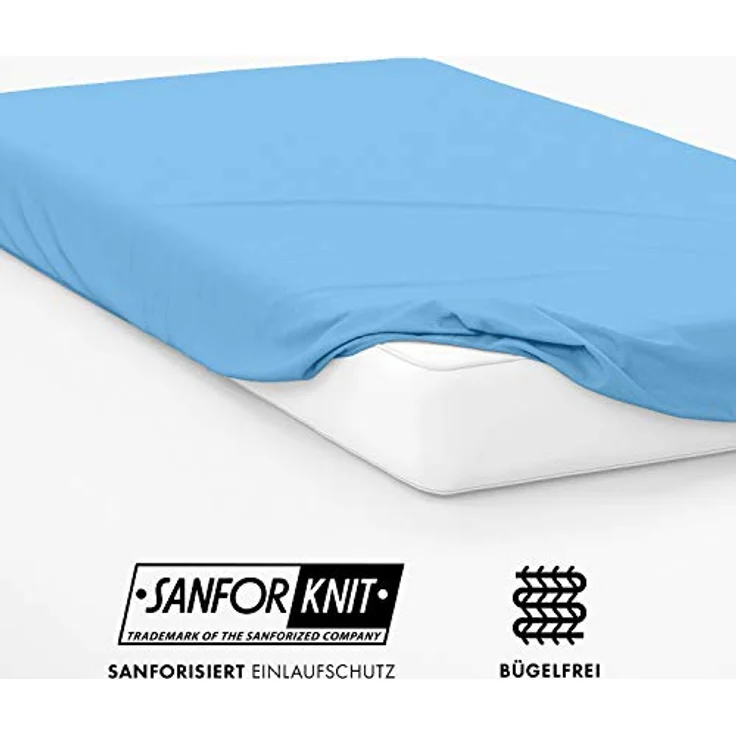 Jacobson Laken to GO Spannbettlaken Jersey Spannbetttücher Bettlaken 50% Baumwolle 50% Polyester (180x200-200x200 cm 2er Set, Hellblau) – Bild 5
