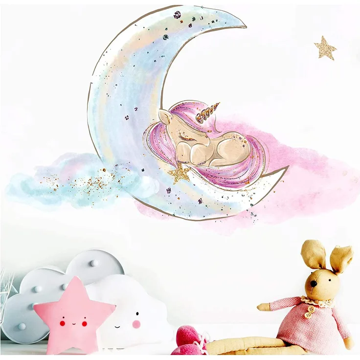 Little Deco 'Einhorn auf Mond' Wandtattoo 49x32 cm