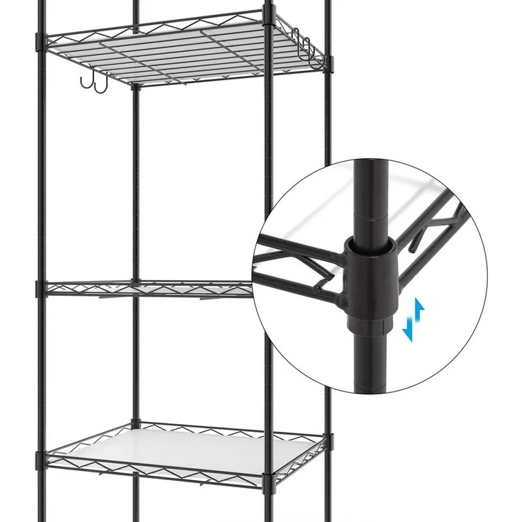 Mondeer Regal Aufbewahrungsregal, 5-Stufiges, mit 8-Haken und 4-Rädern, PP-Trennwand, bis 100 kg – Bild 2