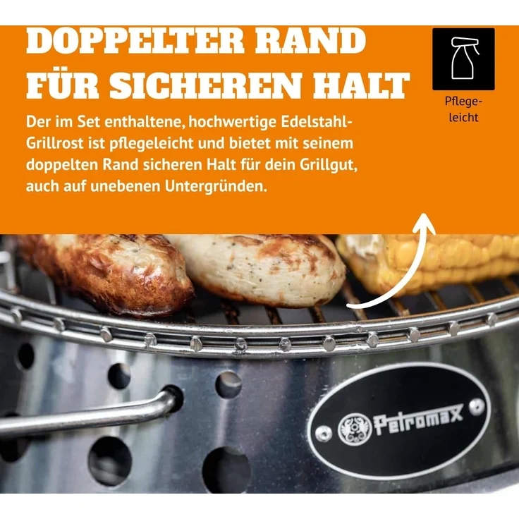 Petromax Atago, Gasgrill Campinggrill, mit Klappmechanismus und Piezo-Zündung, Ø 28 cm, Edelstahl Silber, 19 x 34 x 35,6 cm – Bild 5