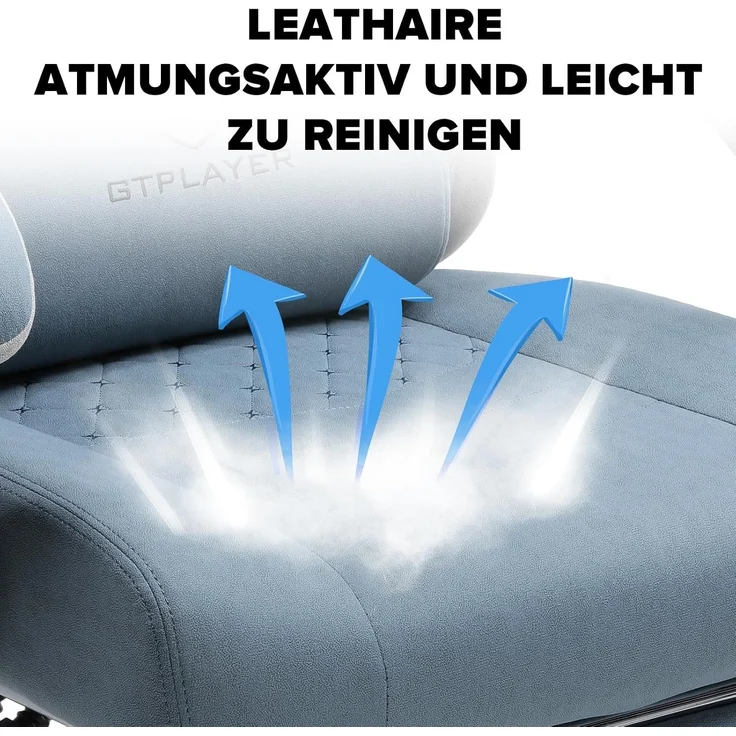 GTPLAYER Gaming Stuhl Ergonomischer Gaming Sessel Schreibtischstuhl mit Stoffoberfläche, Federsitzkissen, Verbindungsarmlehnen und Fußstütze hellblau – Bild 6