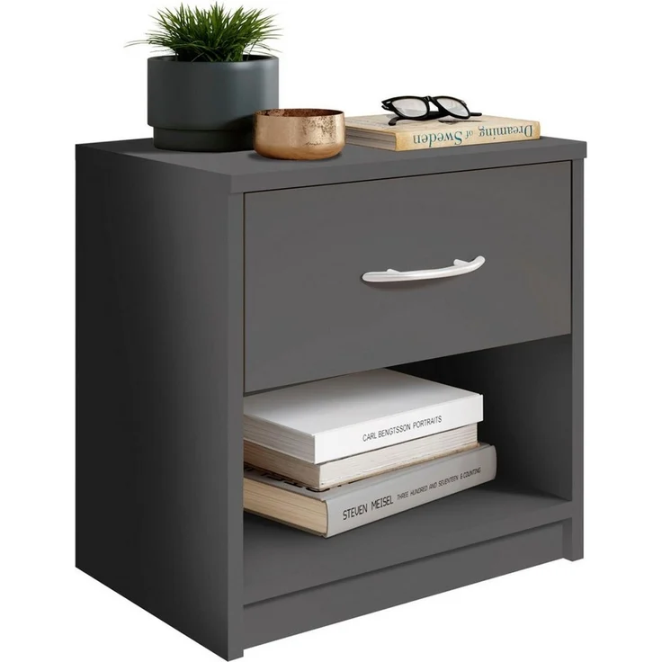 Stella Trading PEPE Nachttisch Graphit - Schlichter Nachtschrank mit einer Schublade passend zu jedem Bett & Schlafzimmer - 39 x 41 x 28 cm (B/H/T) – Bild 2