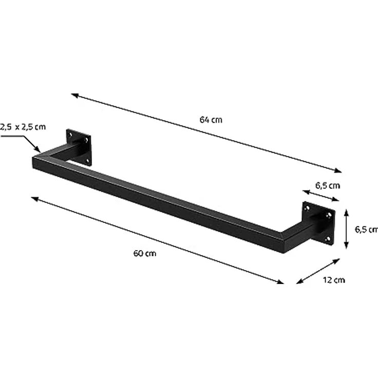 ML-DESIGN Kleiderstange Wandgarderobe Rechteck für die Wand aus Stahl inkl. Montagematerial (1 St), Garderobenstange 60x12 cm Schwarz U-Form Kleiderständer Kleidergestell – Bild 7