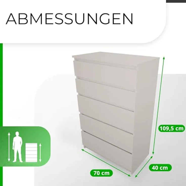 CDF Kommode Malwa M5 | Farbe: Kaschmir (beige) | Schrank für Dokumente, Kleinigkeiten | Ideal für Wohnzimmer, Schlafzimmer, Kinderzimmer, Jugendzimmer | 5 geräumige Schubladen – Bild 4