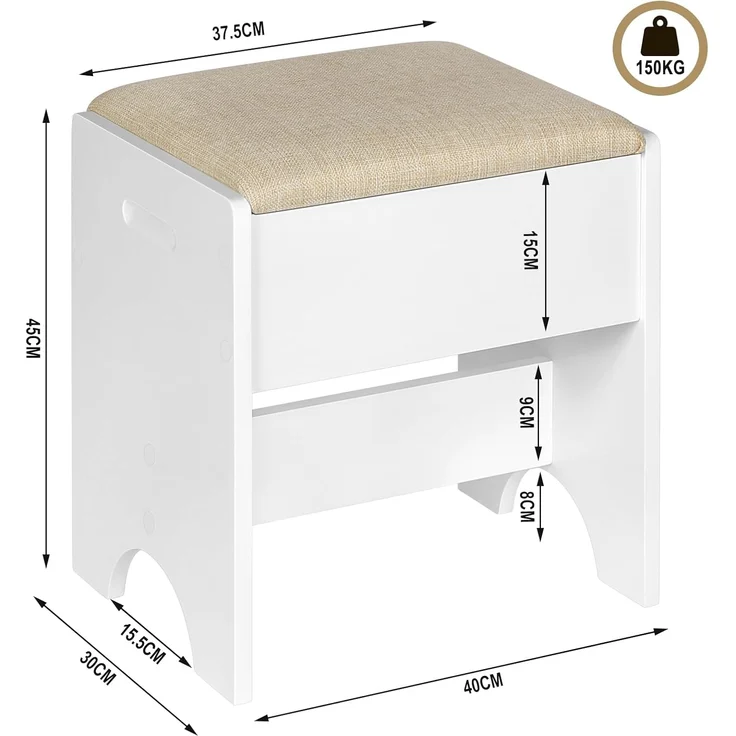 Woltu Polsterhocker (1 St), mit Leinenbezug, aus Holz, 150 kg belastbar – Bild 3