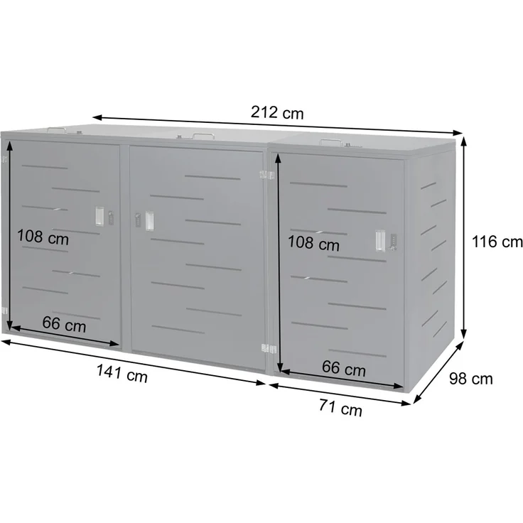 XL 3er-/6er-Mülltonnenverkleidung HWC-E83, Mülltonnenbox, erweiterbar 116x212x98cm ~ Edelstahl 85kg – Bild 3
