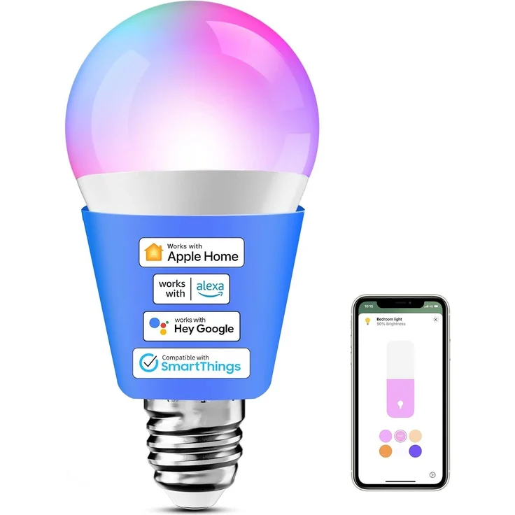 meross WLAN Glühbirne funktioniert mit Apple HomeKit Wifi Lampe für HomeKit mehrfarbig & dimmbar kompatibel mit Siri, Alexa, Google Home und SmartThings E27, Rgbcw