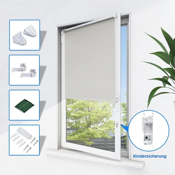 Verdunkelungsrollo Rollos für Fenster und Tür ohne Bohren 110x140 cm(BxH) Creme Thermo Rollo Klemmfix Verdunklungsrollo Fensterrollo Lichtblick Sicht-und Sonnenschutz Wand-und Deckenmontag – Bild 5