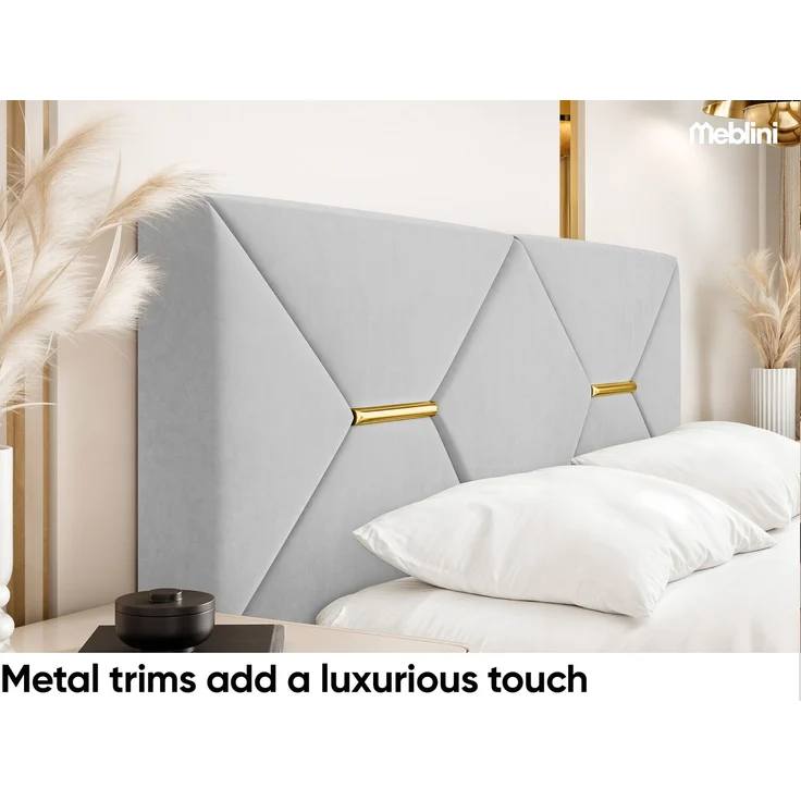MEBLINI Polsterbett 160x200 mit Lattenrost mit Matratze – LIZZY – Hellgrau Samt – Doppelbett mit Bettkasten - Stauraumbett - Kopfteil Bett mit Stauraum – Bild 4
