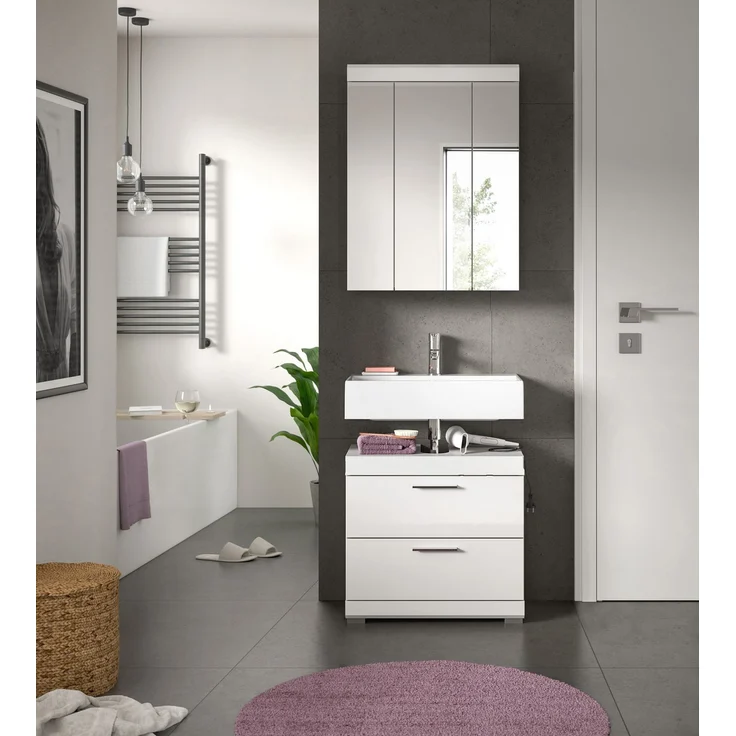 Xonox Scout Badkombination (B/H/T: 60x191x34 cm) in weiß Nachbildung und weiß Hochglanz tiefzieh – Bild 6