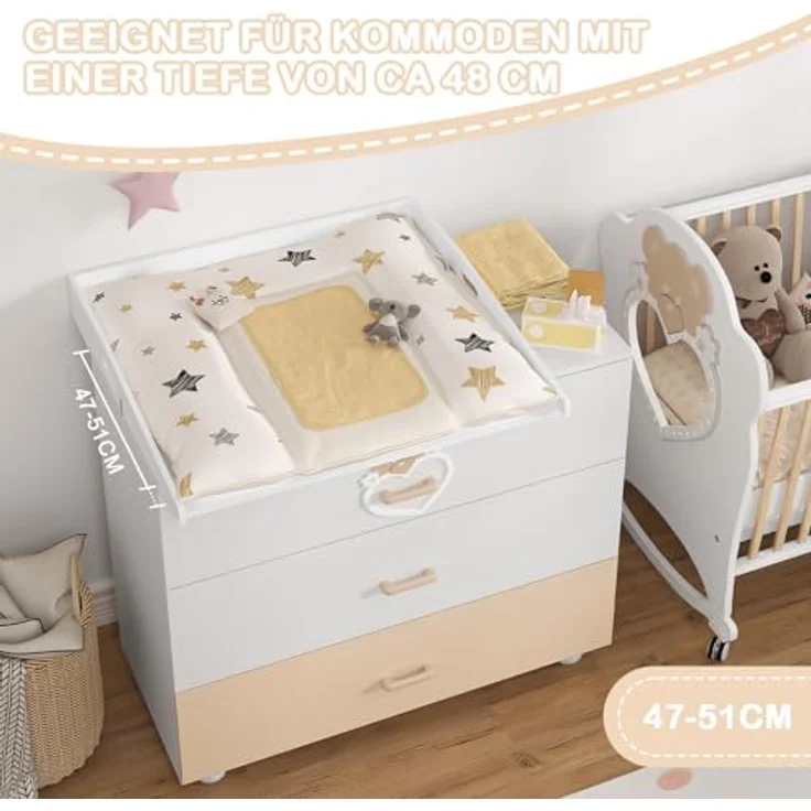 WOLTU Wickelaufsatz universal, Wickeltischaufsatz für Kommode mit Tiefe 47-51cm und Breite ab 80 cm, Wickeltischaufsatz, mit Seitenwänden, 80 x 10 x 75 cm, Weiß – Bild 6
