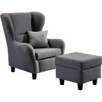 Ohrensessel mit Hocker Landhaus Polster-, TV-, Lesesessel Strukturstoff in Grau