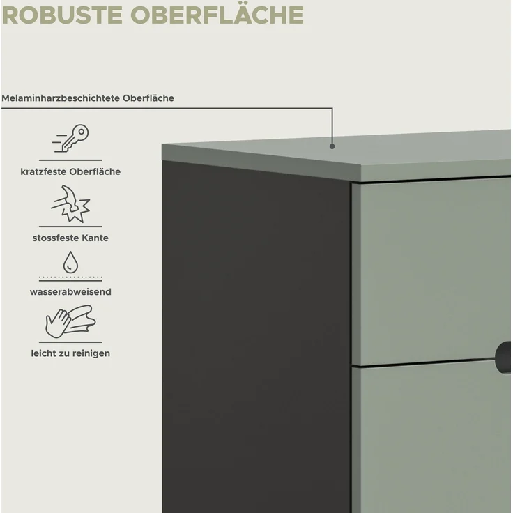 Schuhkommode (B/H/T: 94x120x37 cm) in Smoke Green Nachbildung – Bild 10