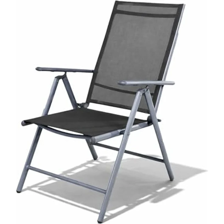 Garten Klappstuhl Gartenstuhl Hochlehner Alu Textilen Silber/Anthrazit – Bild 1